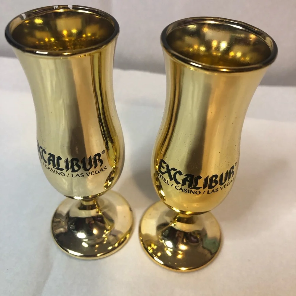 Excalibur Las Vegas Shot Glasses Glass Gold Two